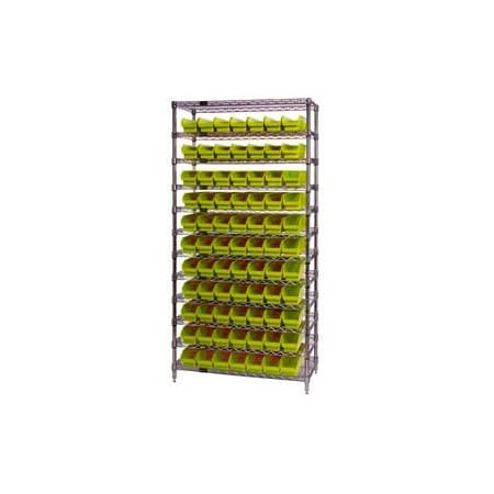 Global Industrial Chrome Wire Shelving with 77 4inH Plastic Shelf Bins Yellow, 36x24x74 268976YL
